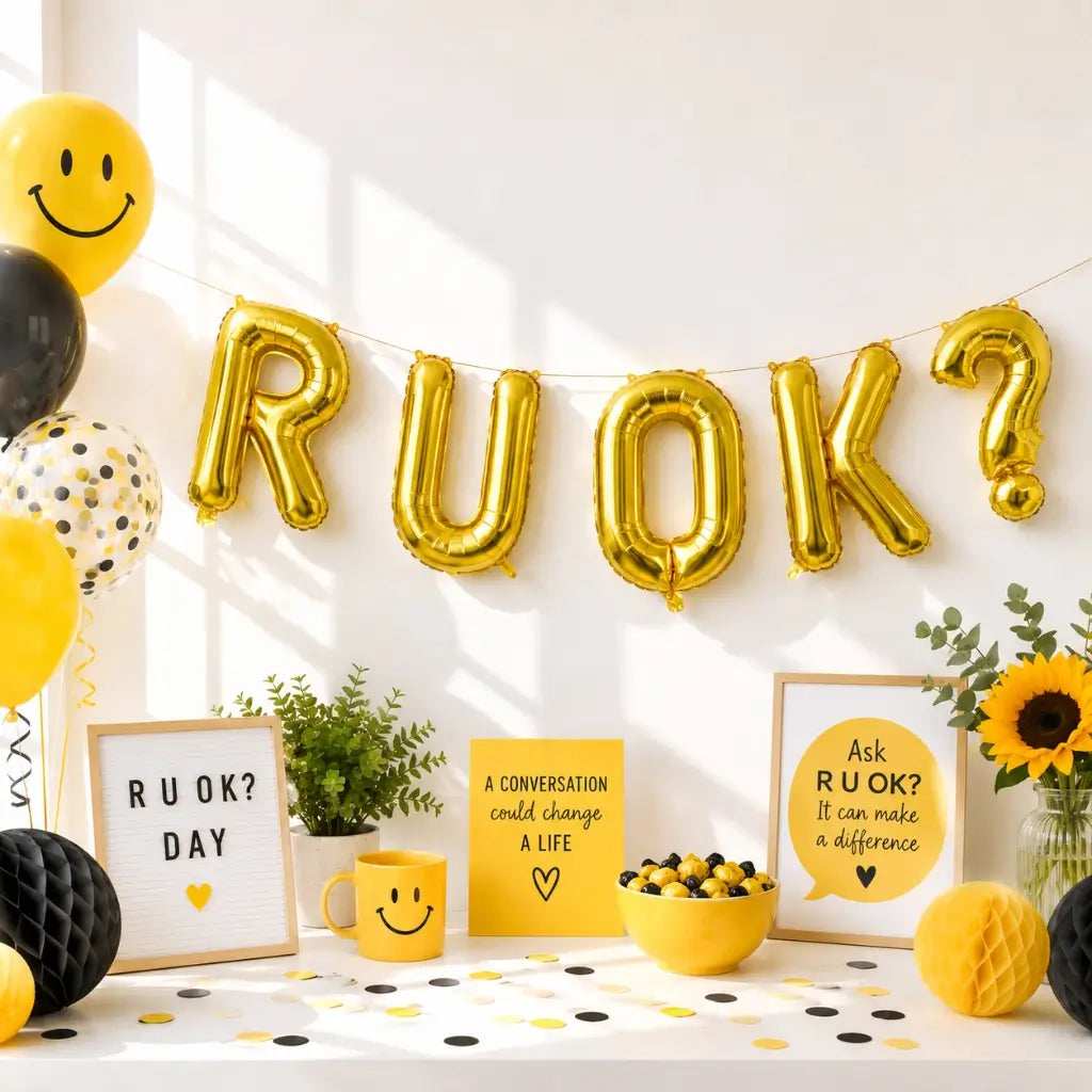 16-inch Gold R U OK? Foil Balloon Banner