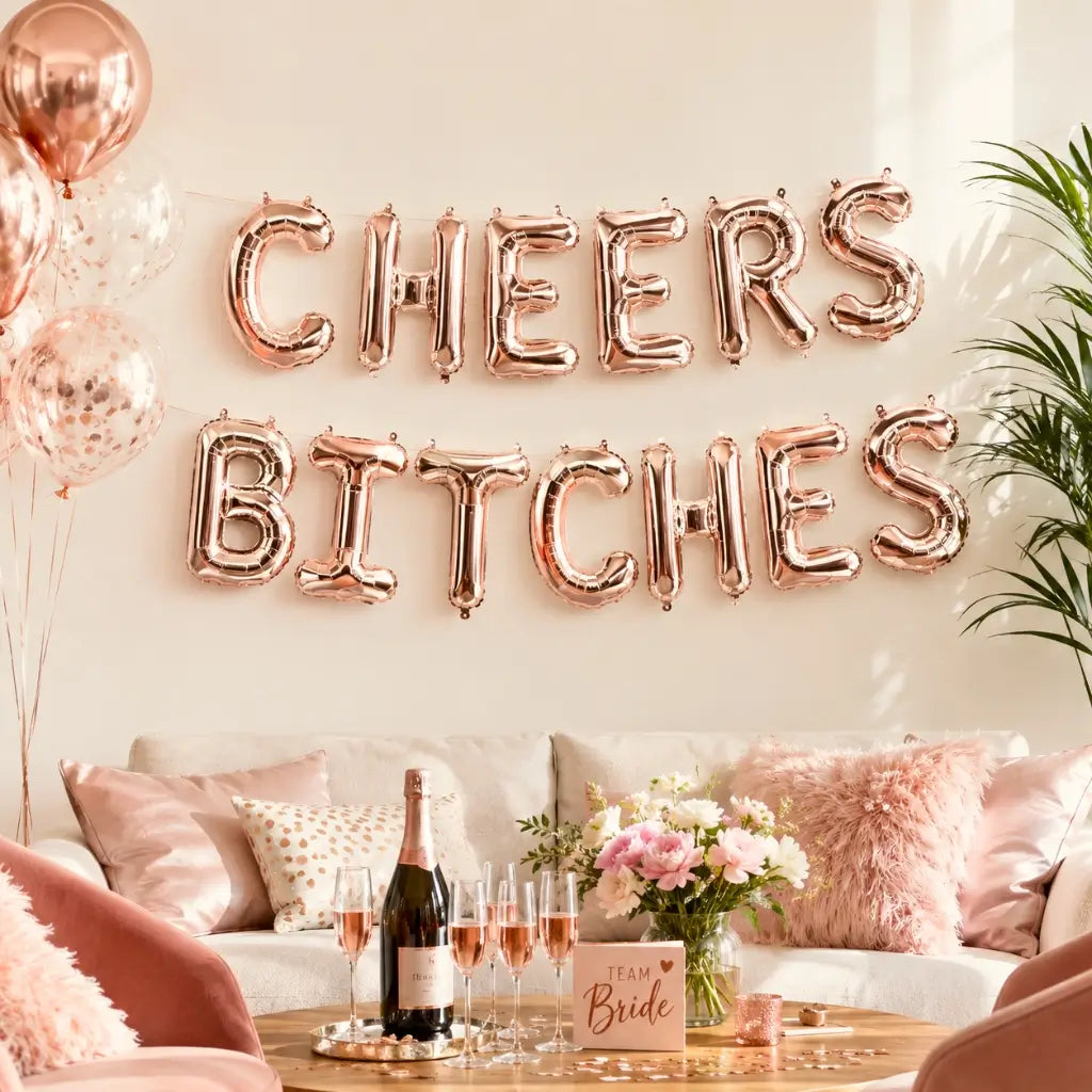 16-inch Rose Gold CHEERS BITCHES Foil Balloon Banner