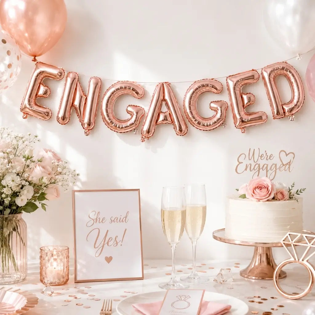 16-inch Rose Gold ENGAGED Foil Balloon Banner