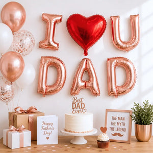 16in I Love U DAD Rose Gold Foil Balloon Banner