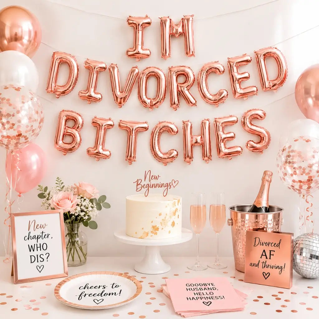 16in Rose Gold 'I'M DIVORCED BITCHES' Party Foil Balloon Banner