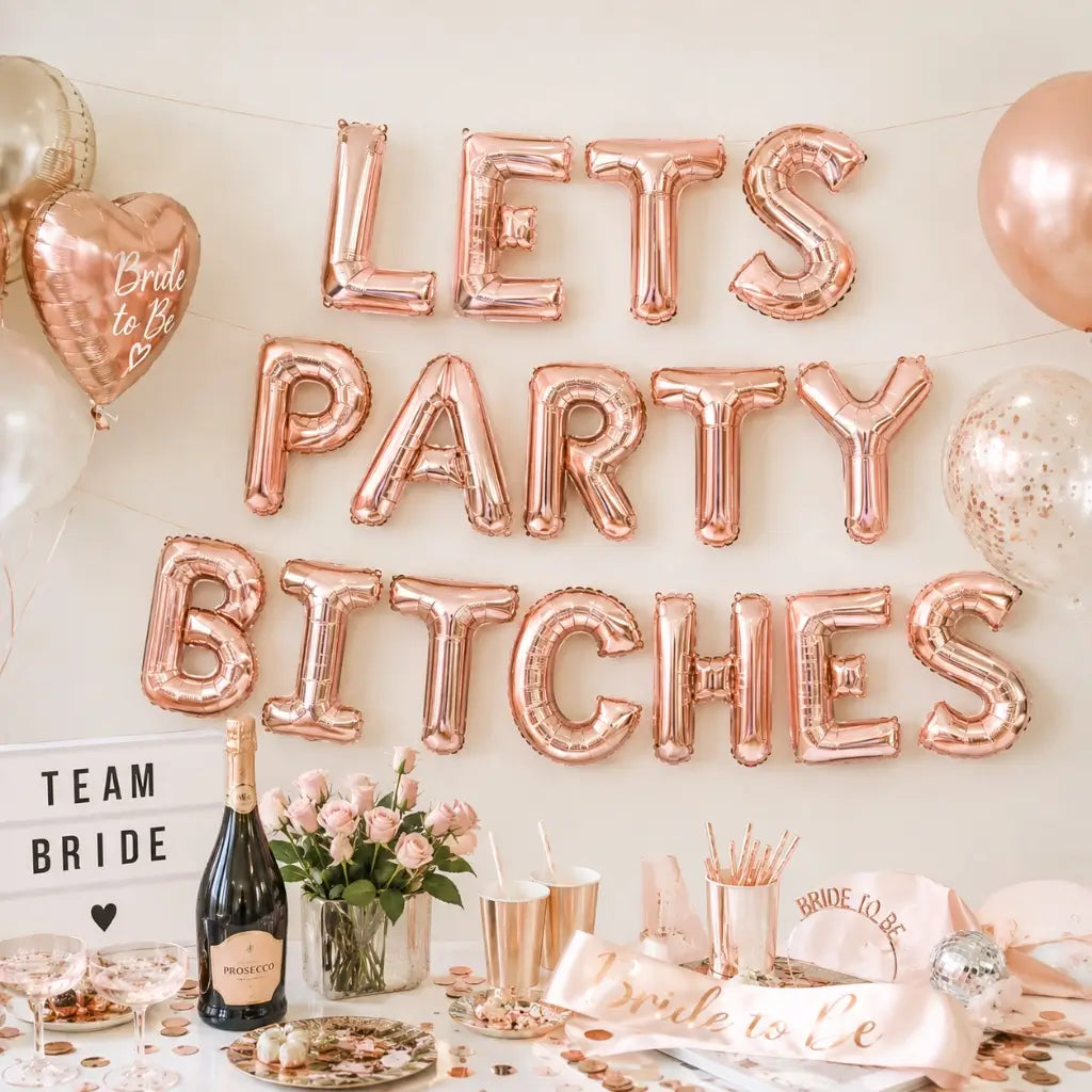 16-inch Rose Gold LETS PARTY BITCHES Foil Balloon Banner
