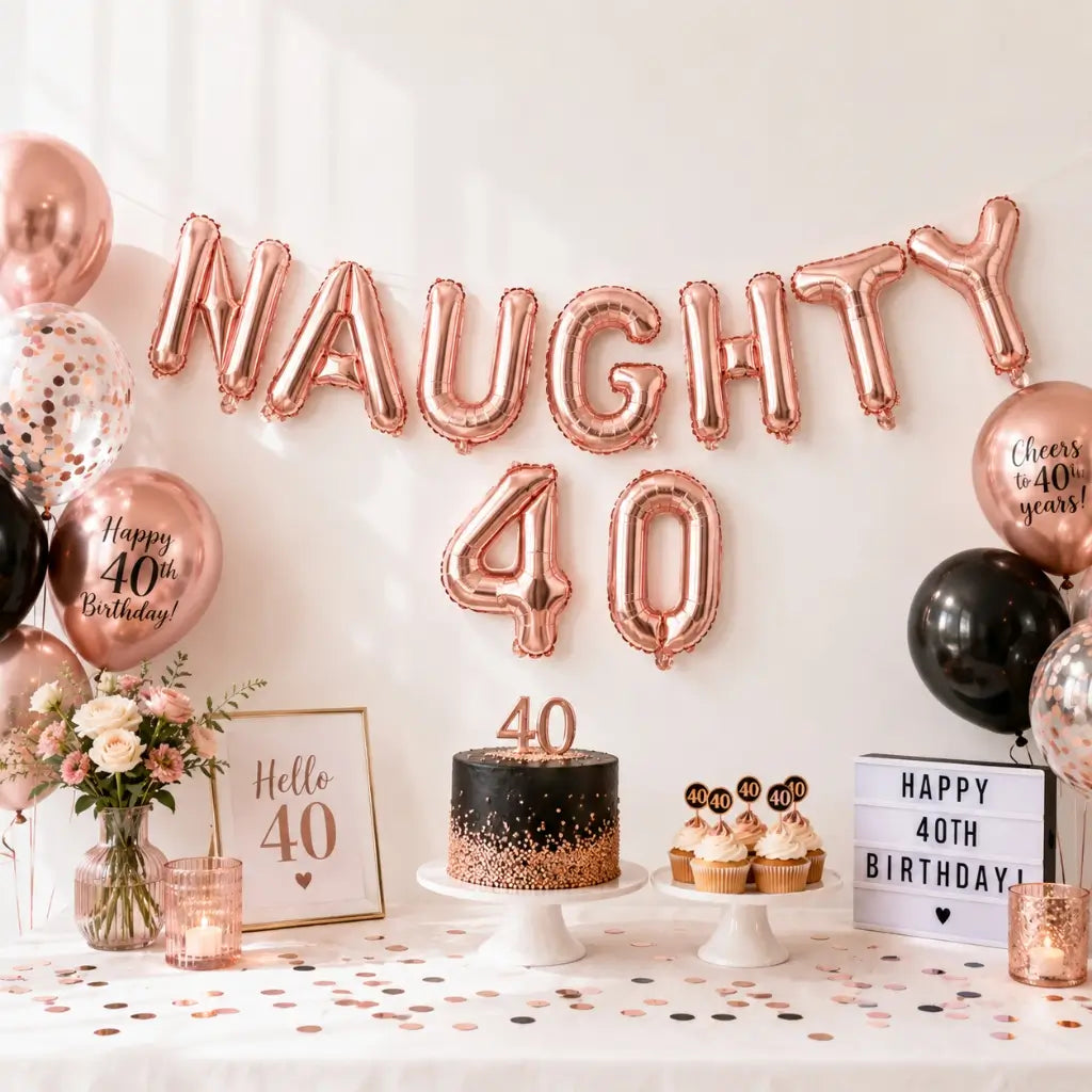 16-inch Rose Gold 'NAUGHTY 40' Foil Balloon Banner