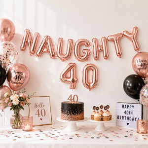16-inch Rose Gold 'NAUGHTY 40' Foil Balloon Banner