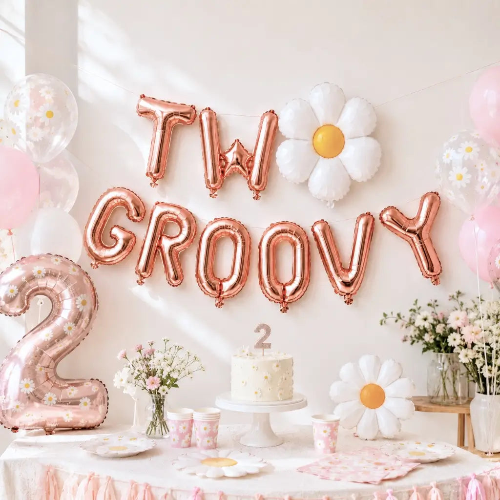16in Rose Gold TWO GROOVY Daisy Foil Balloon Banner