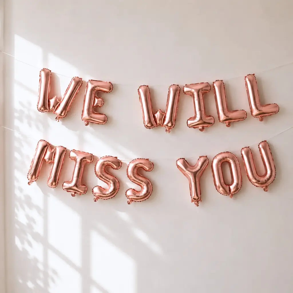 16in Rose Gold WE WILL MISS YOU Foil Balloon Banner