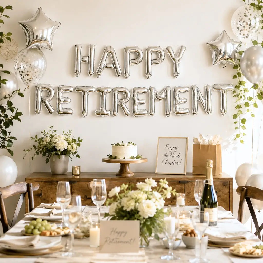 16in Silver HAPPY RETIREMENT Foil Letter Balloon Banner