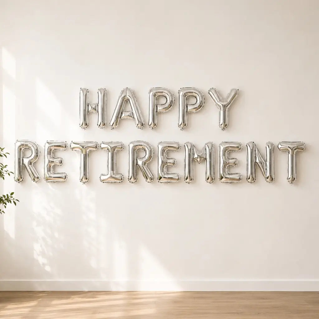16in Silver HAPPY RETIREMENT Foil Letter Balloon Banner