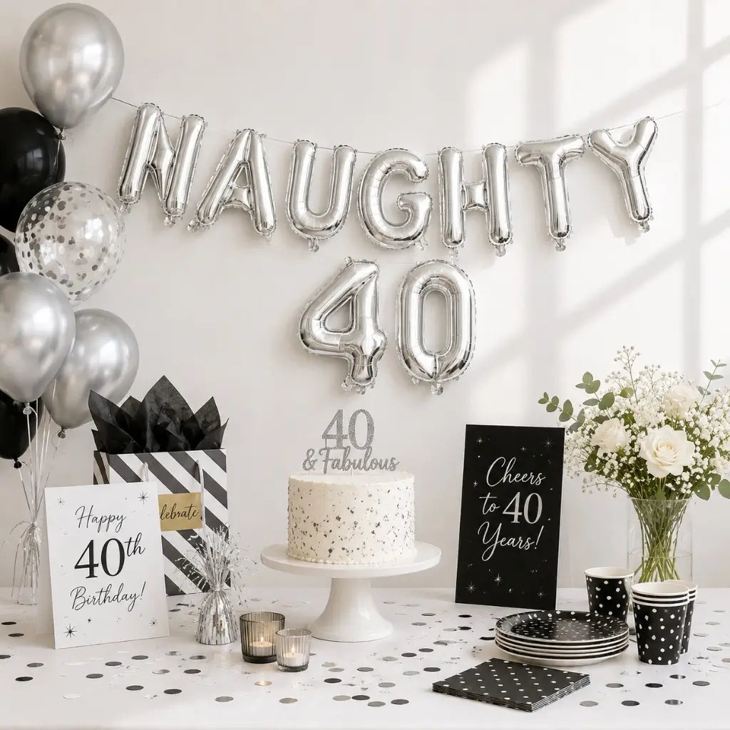 16-inch Silver 'NAUGHTY 40' Foil Balloon Banner