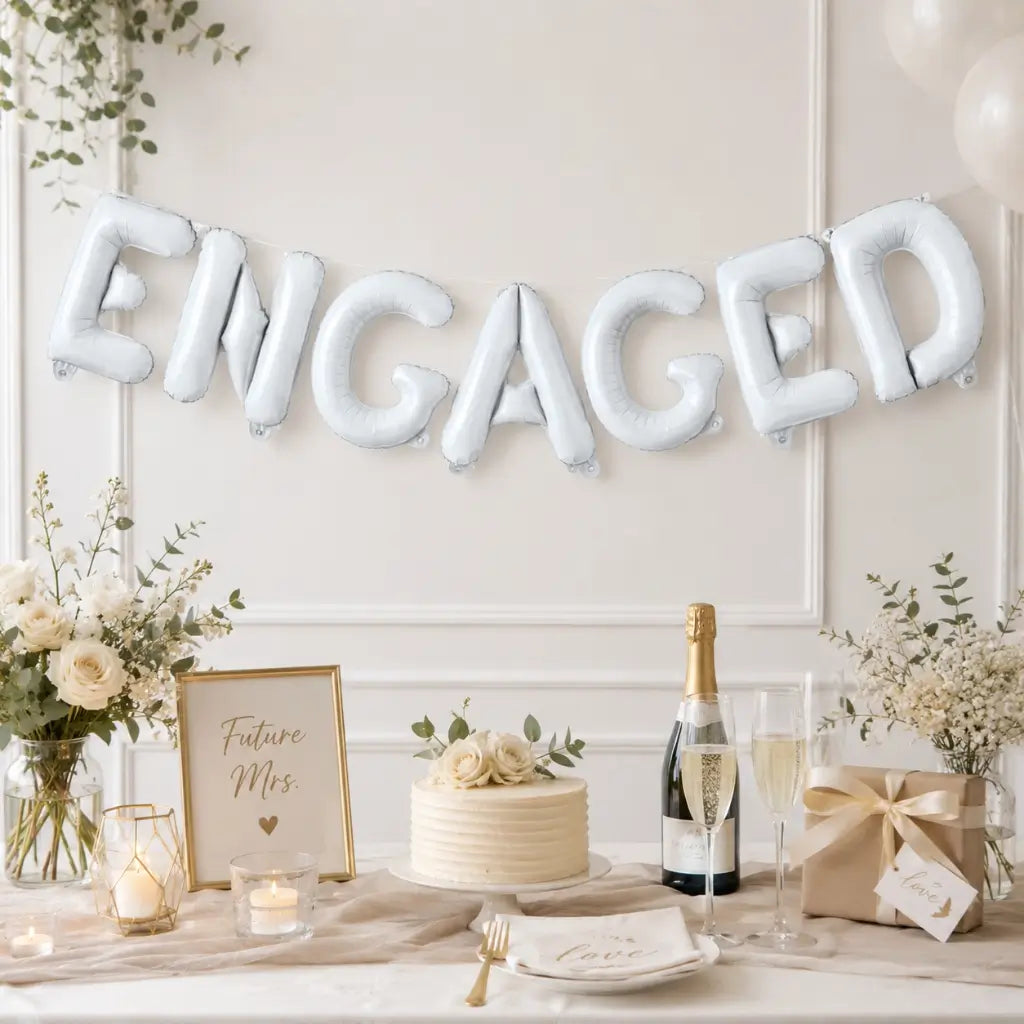 16-inch White ENGAGED Foil Balloon Banner
