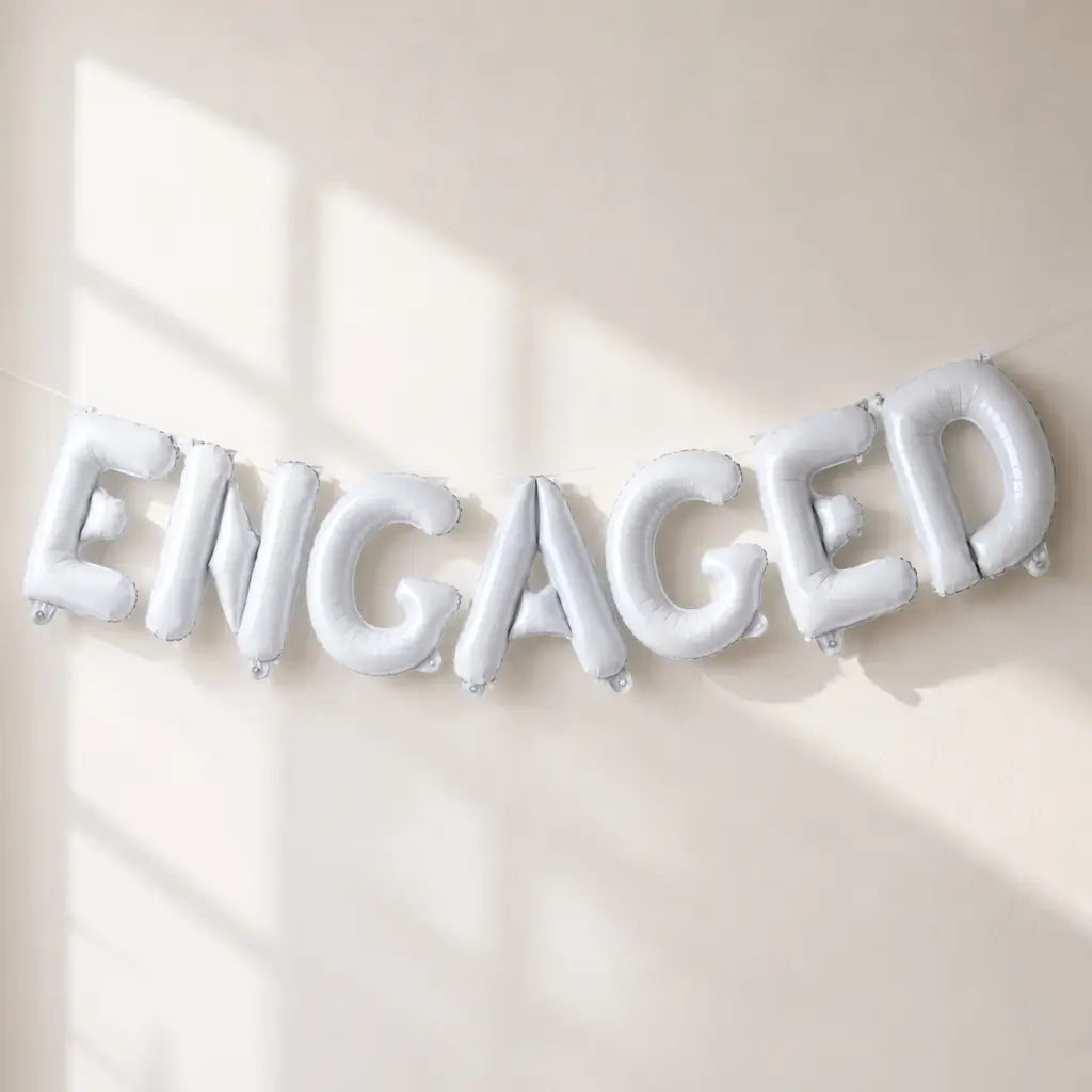 16-inch White ENGAGED Foil Balloon Banner
