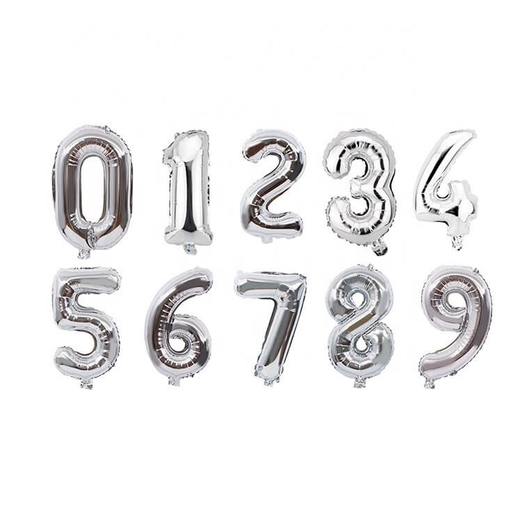 Online Party Supplies 16" Silver Number 0 - 9 Air Filled Foil Balloon - Party Decorations