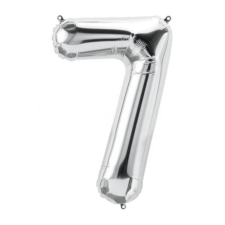 Online Party Supplies 16" Silver Number 7 Air Filled Foil Balloon - Party Decorations