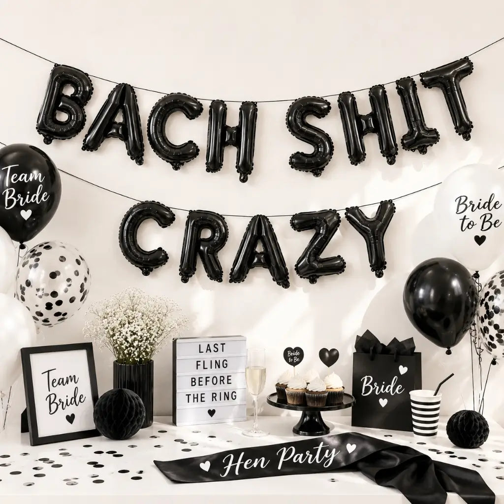 16-inch Black BACH SHIT CRAZY Foil Balloon Banner