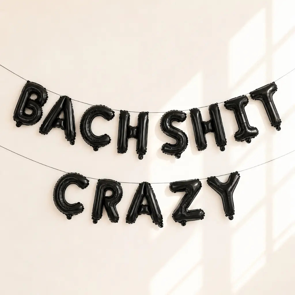 16-inch Black BACH SHIT CRAZY Foil Balloon Banner