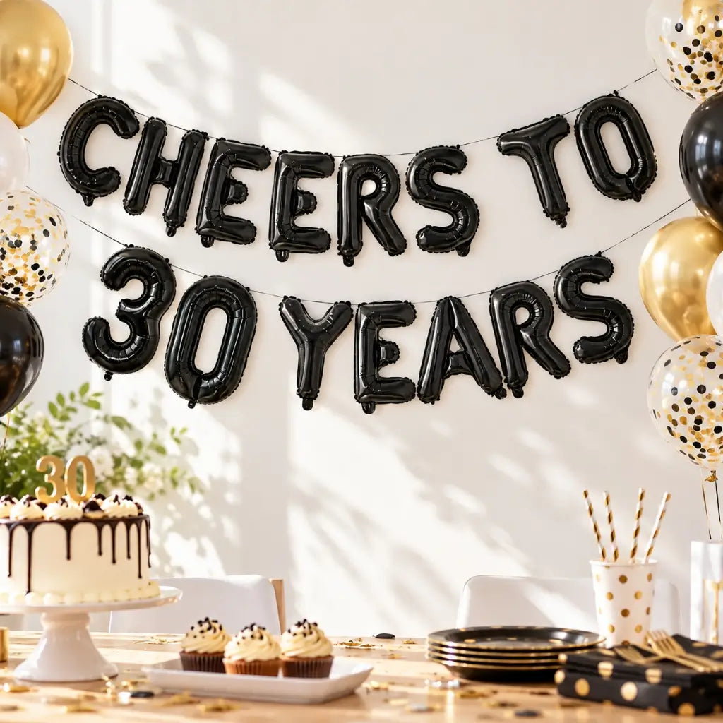 16-inch Black CHEERS TO 30 YEARS Foil Balloon Banner