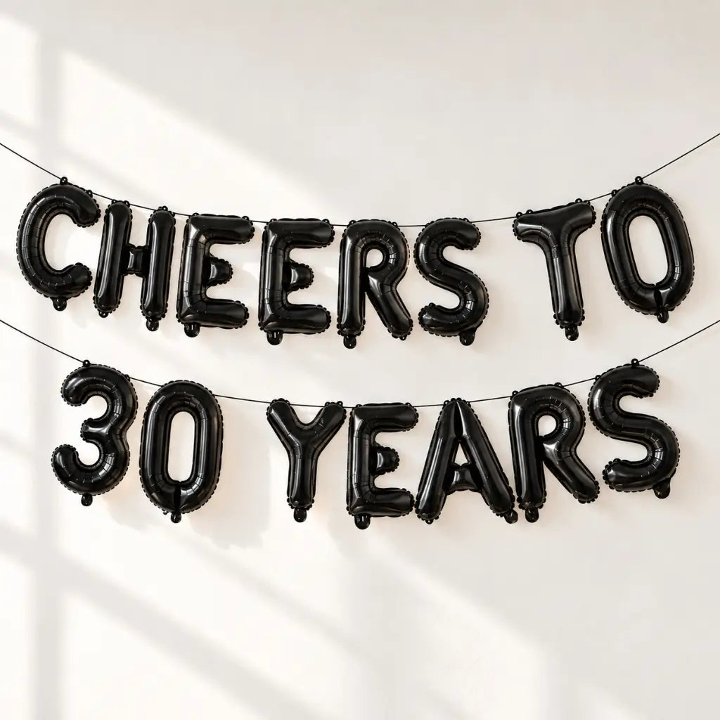 16-inch Black CHEERS TO 30 YEARS Foil Balloon Banner