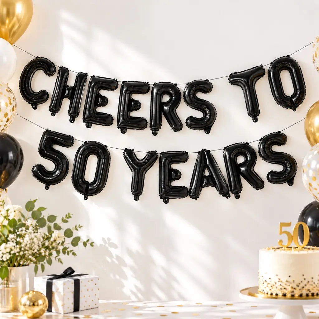 16" Black CHEERS TO 50 YEARS Foil Balloon Banner