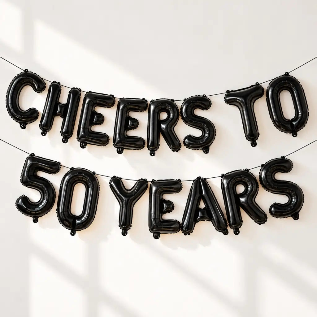 16" Black CHEERS TO 50 YEARS Foil Balloon Banner