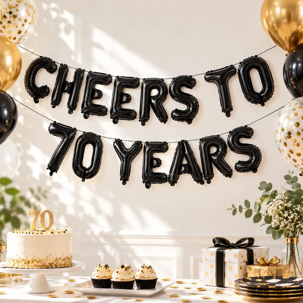 16" Black CHEERS TO 70 YEARS Foil Balloon Banner