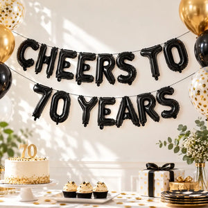 16" Black CHEERS TO 70 YEARS Foil Balloon Banner
