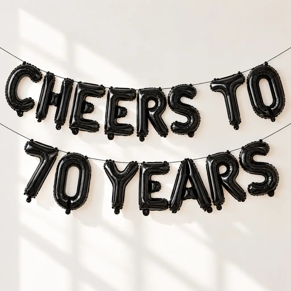 16" Black CHEERS TO 70 YEARS Foil Balloon Banner