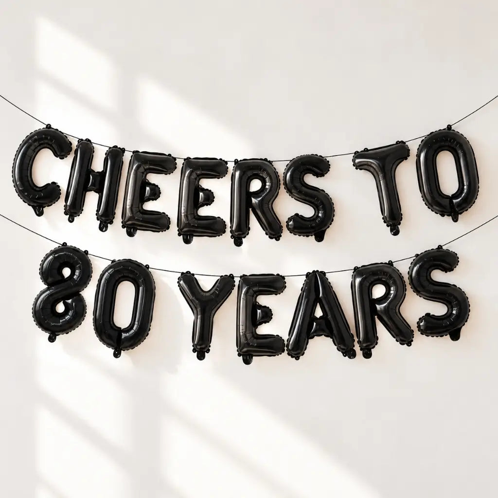 16-inch Black CHEERS TO 80 YEARS Foil Balloon Banner