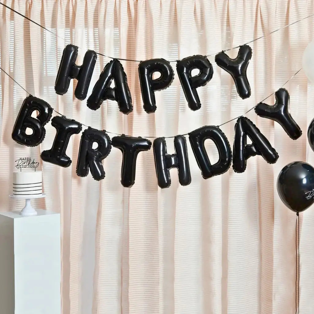 16" Black HAPPY BIRTHDAY Foil Letter Balloon Banner