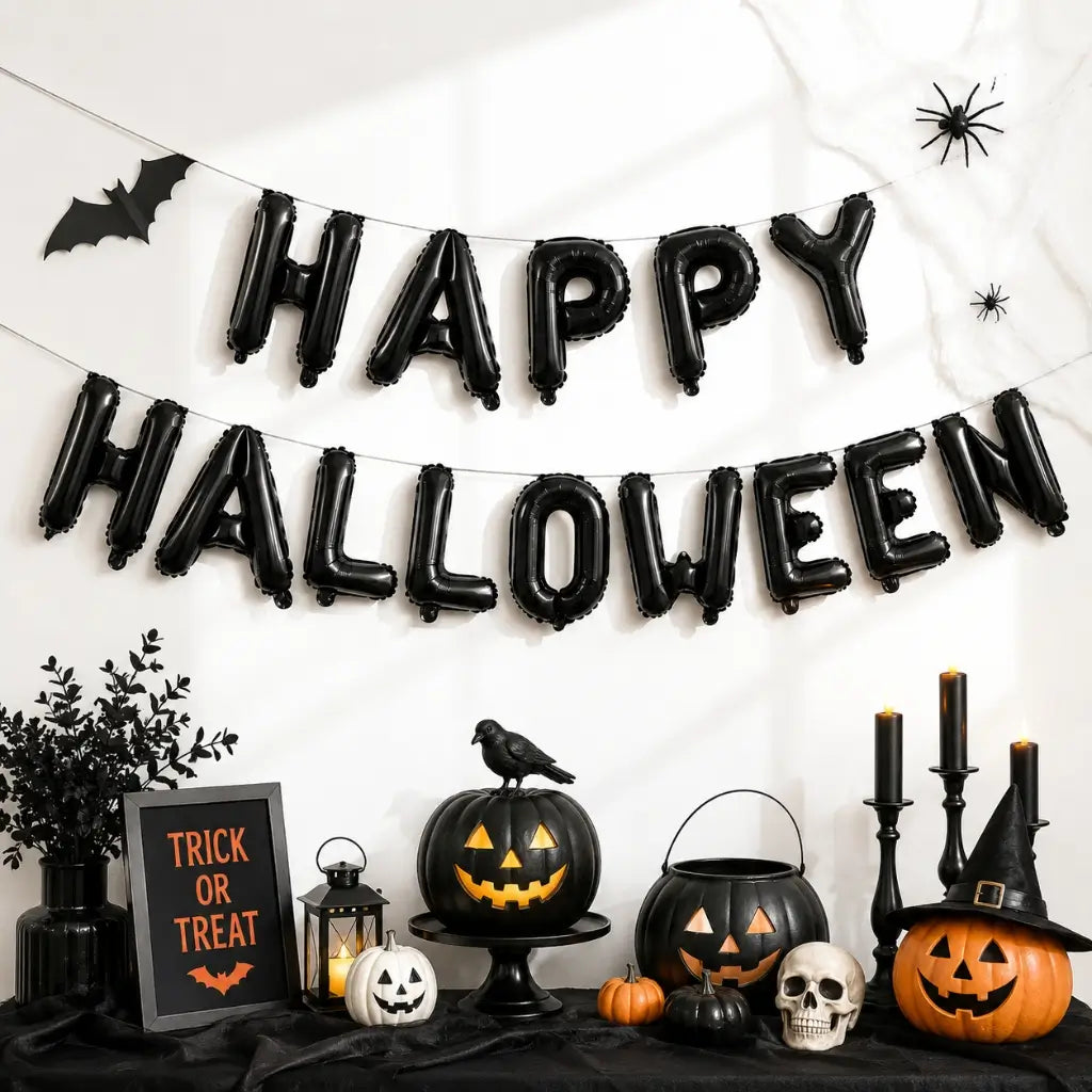 16-inch Black Happy Halloween Foil Balloon Banner