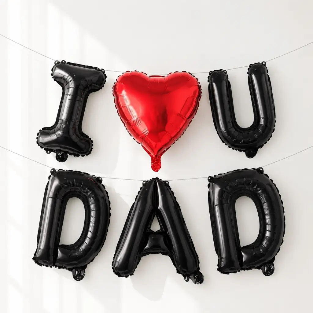16in I Love U DAD Black Foil Balloon Banner
