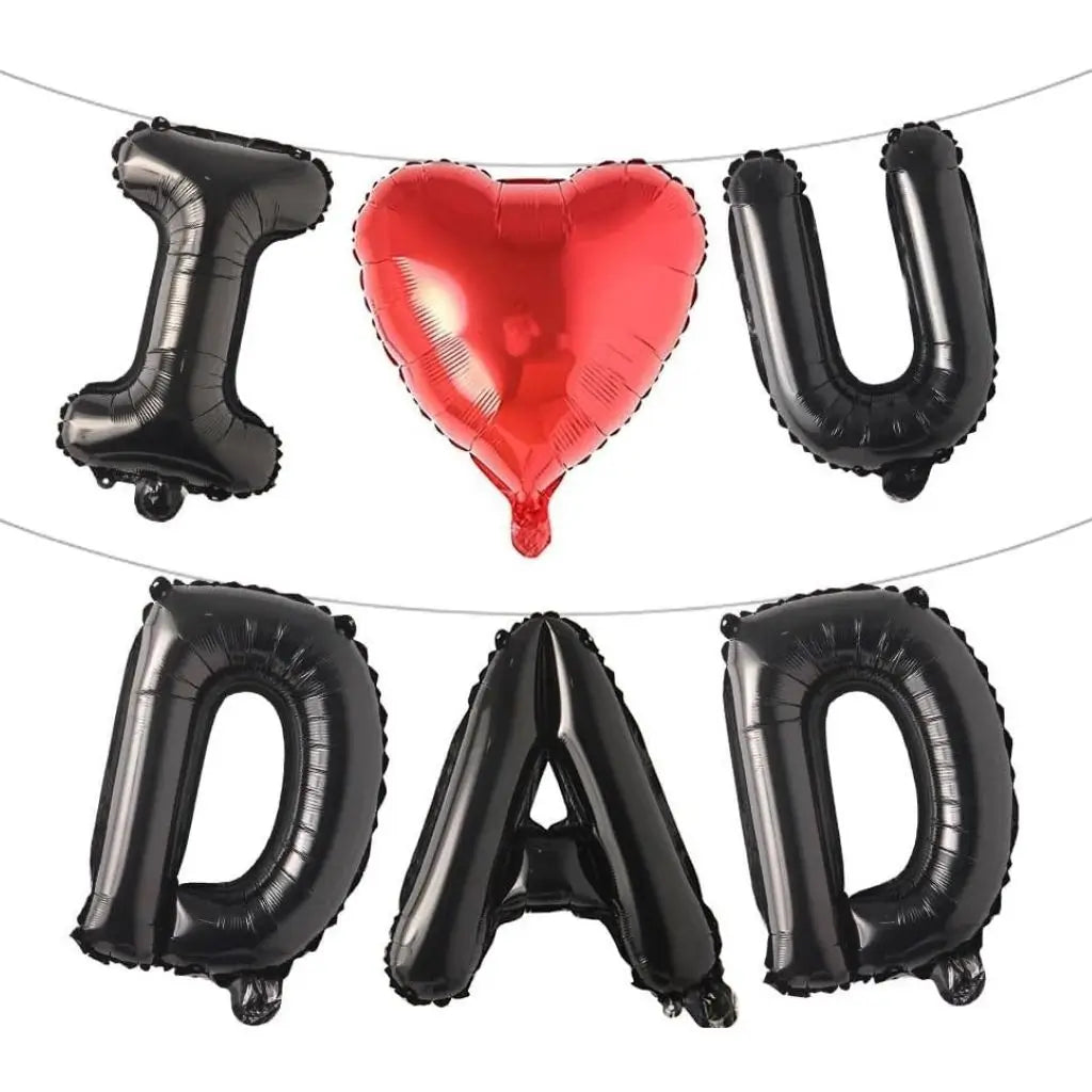Balloon banner with 'I ❤️ U ❤️ DAD' text on a white background