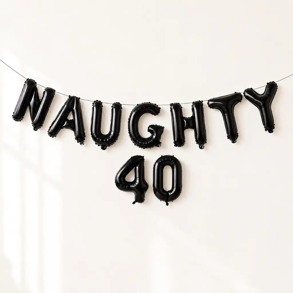 16-inch Black NAUGHTY 40 Foil Birthday Balloon Banner
