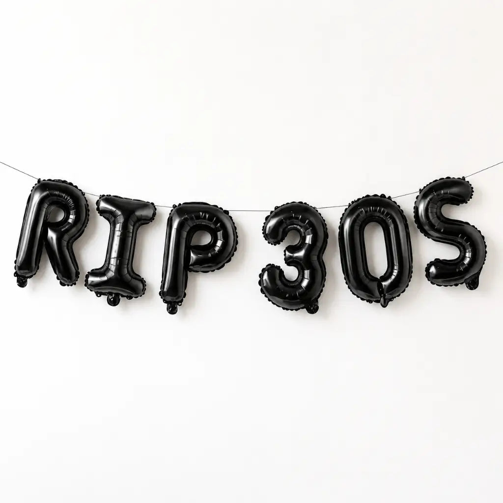 16-inch Black RIP 30S Birthday Foil Balloon Banner