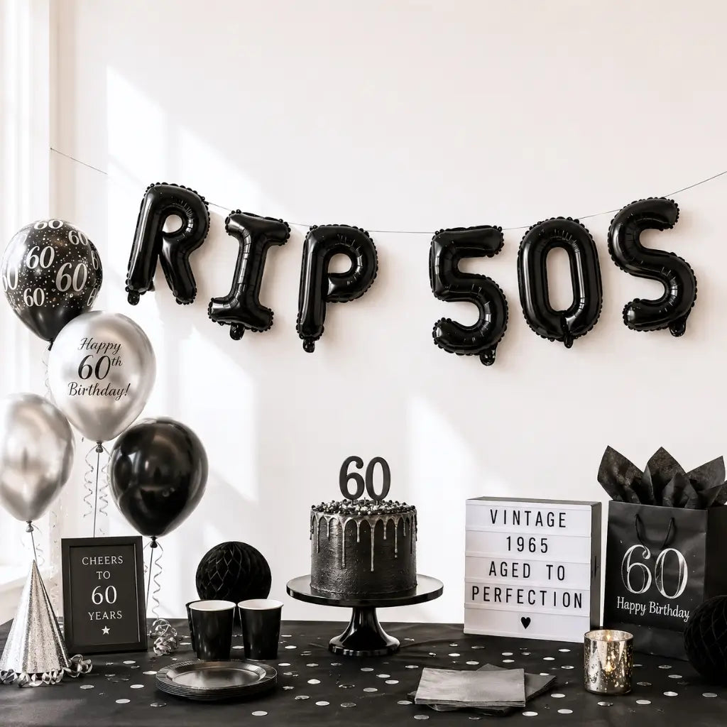16-inch Black RIP 50S Birthday Foil Balloon Banner