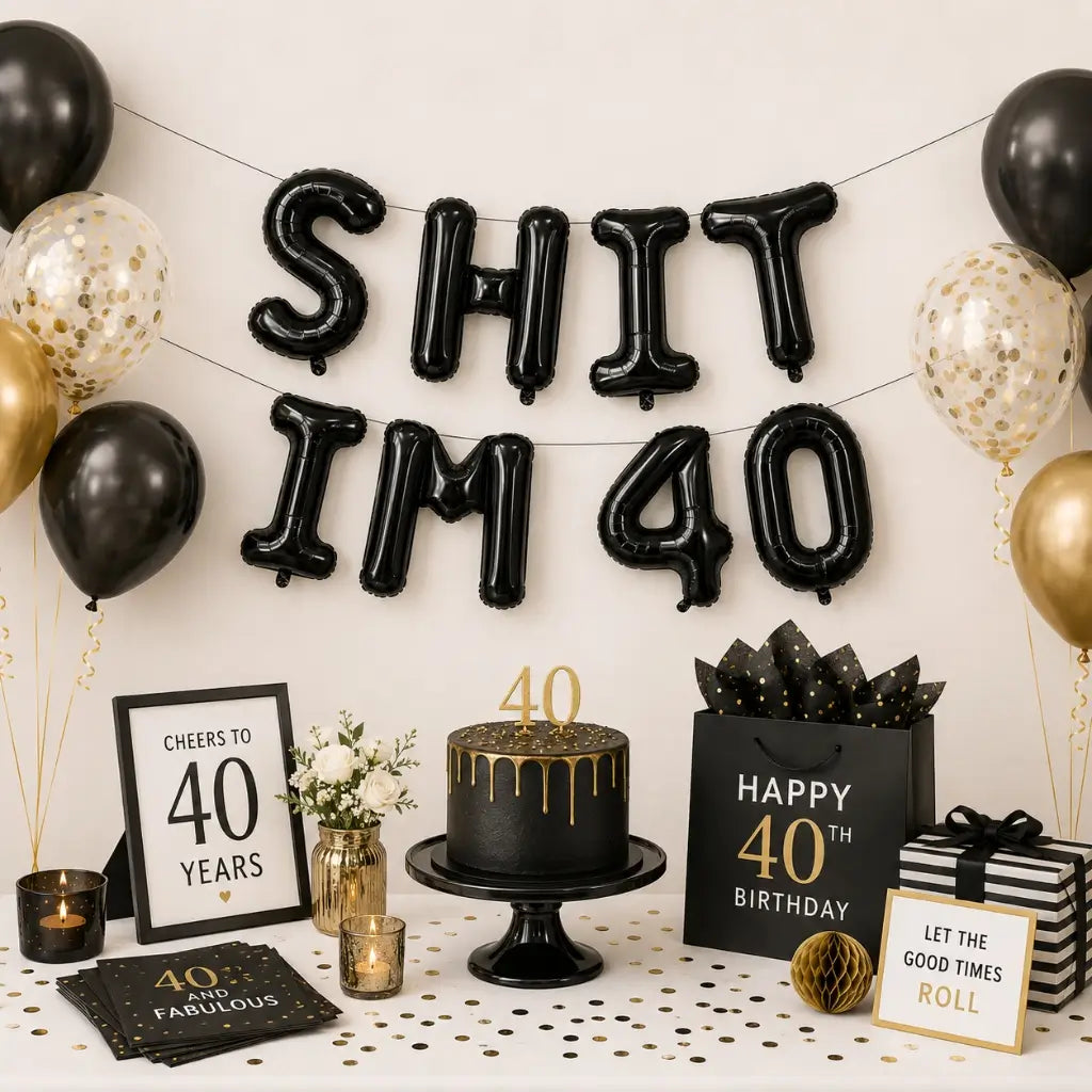 16-inch Black SHIT IM 40 Foil Balloon Banner
