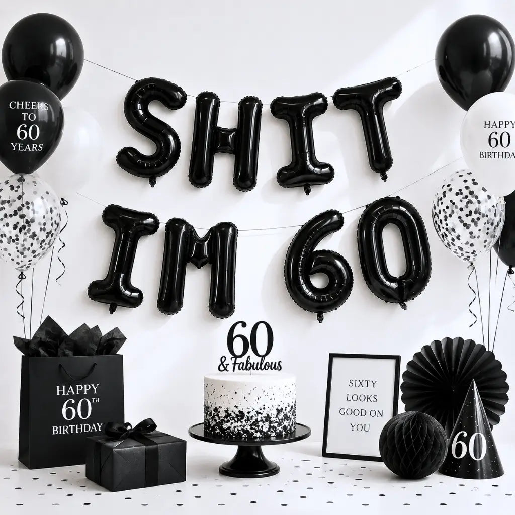 16-inch Black SHIT IM 60 Foil Birthday Party Balloon Banner