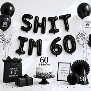 16-inch Black SHIT IM 60 Foil Birthday Party Balloon Banner