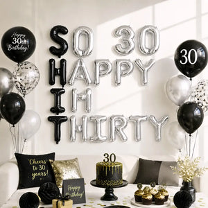 16-inch Black &amp; Silver SO HAPPY IM THIRTY 30 Foil Balloon Banner - Silver 30