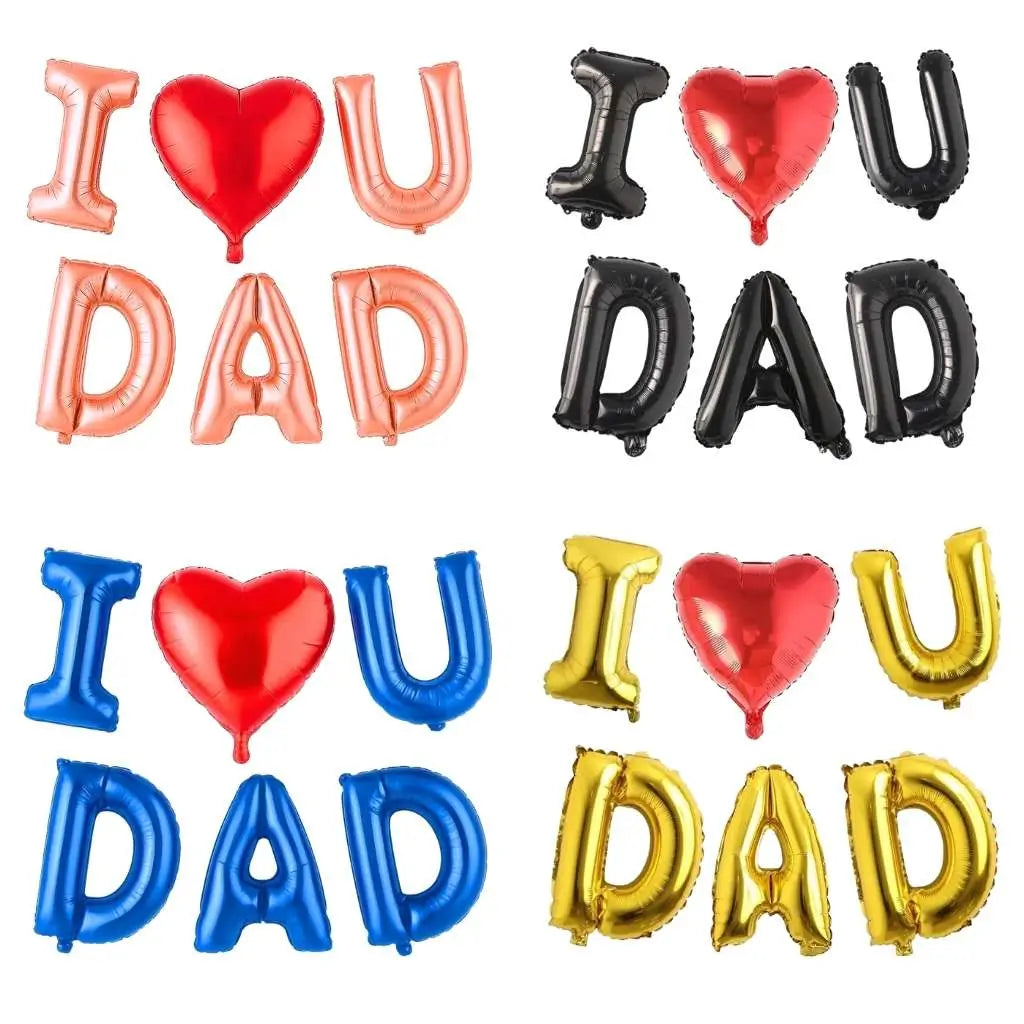 Balloon banner with 'I ❤️ U ❤️ DAD' text on a white background