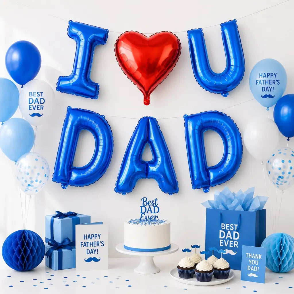 16in I Love U DAD Blue Foil Balloon Banner