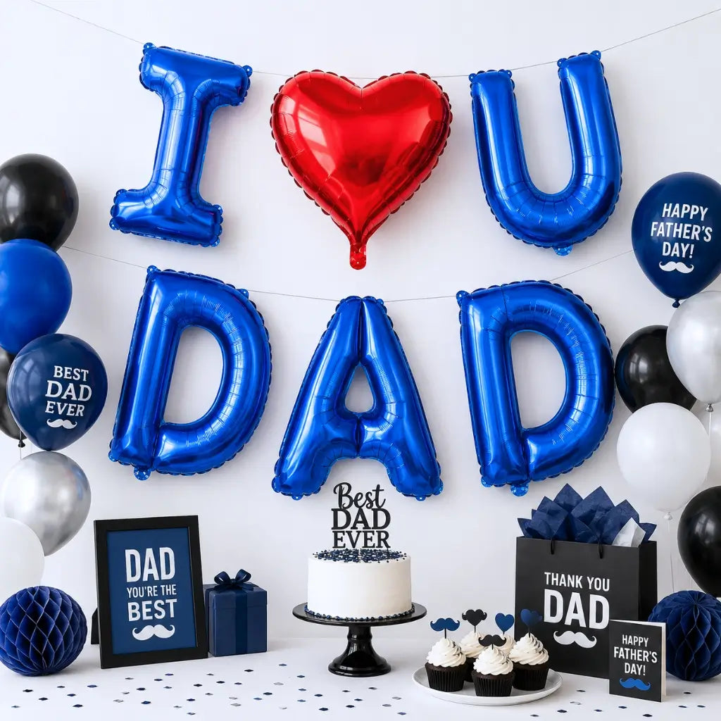 16in I Love U DAD Blue Foil Balloon Banner