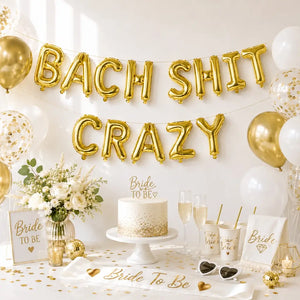 16-inch Gold BACH SHIT CRAZY Foil Balloon Banner