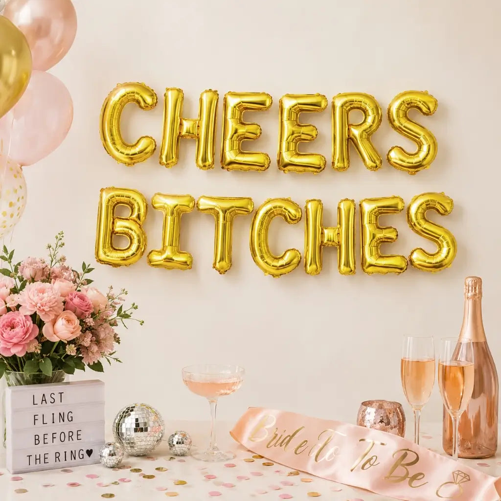 16" Gold CHEERS BITCHES Foil Balloon Banner