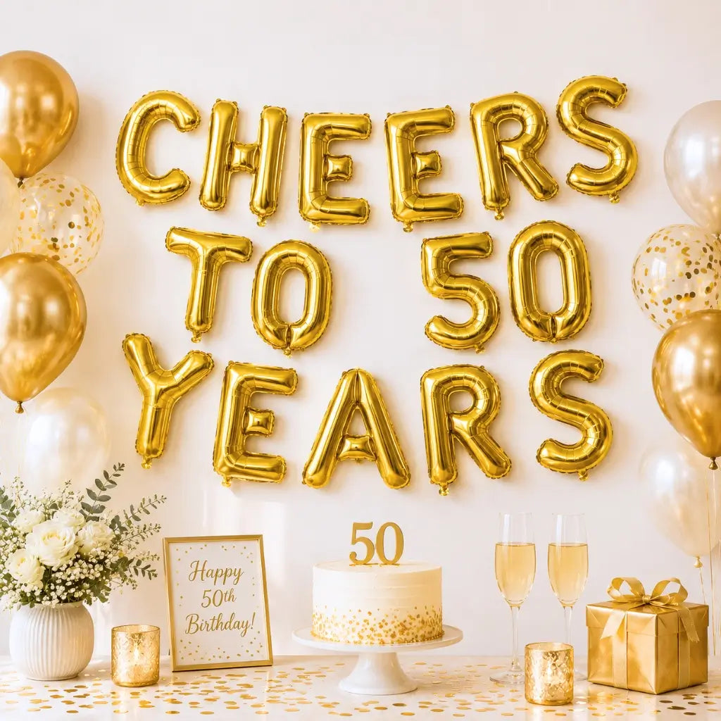16-inch Gold CHEERS TO 50 YEARS Foil Balloon Banner