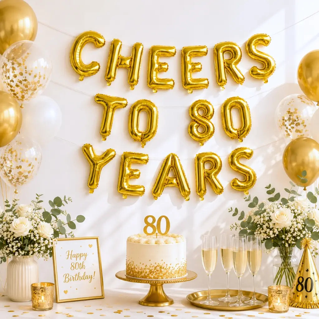 16-inch Gold CHEERS TO 80 YEARS Foil Balloon Banner