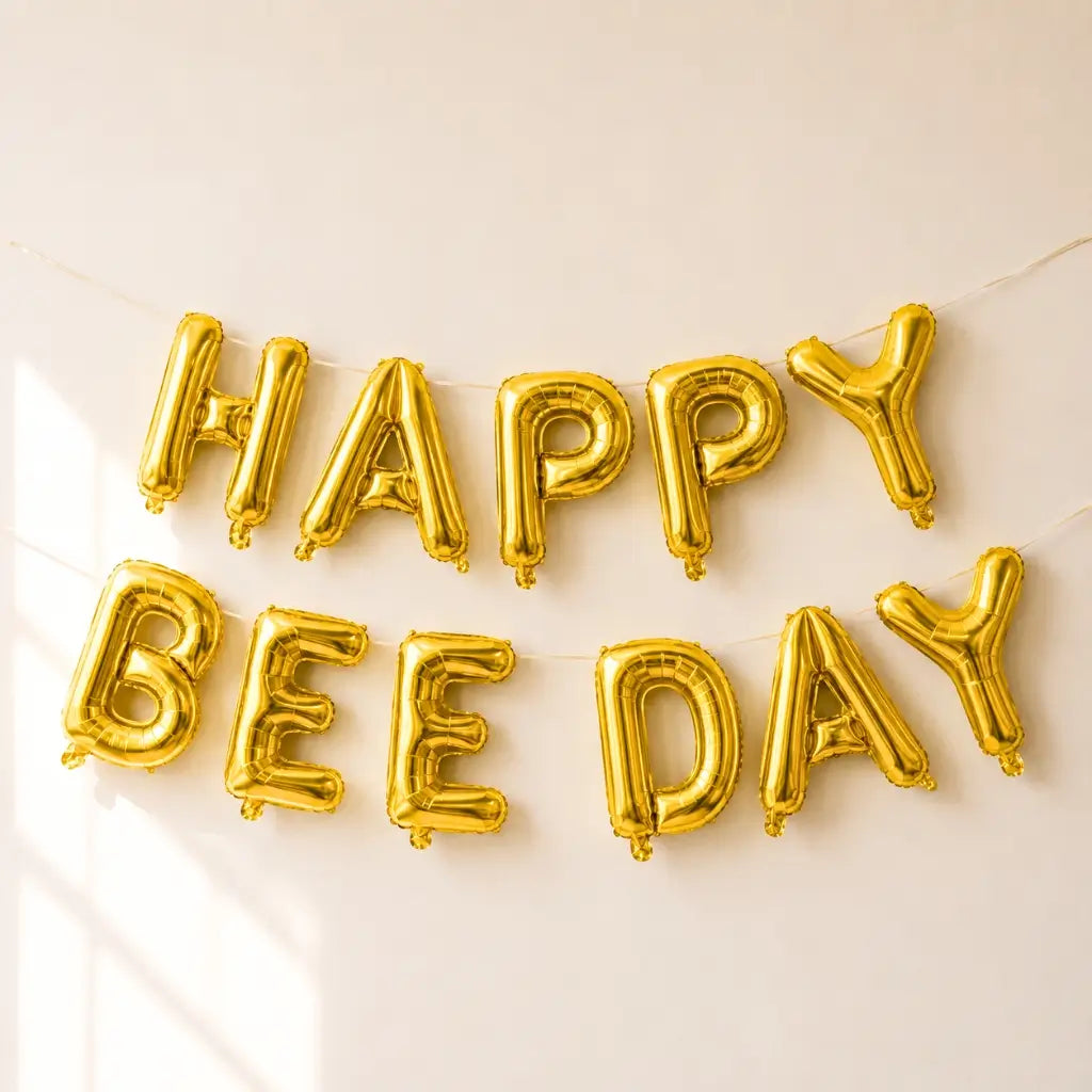 16-inch Gold HAPPY BEEDAY Foil Balloon Banner