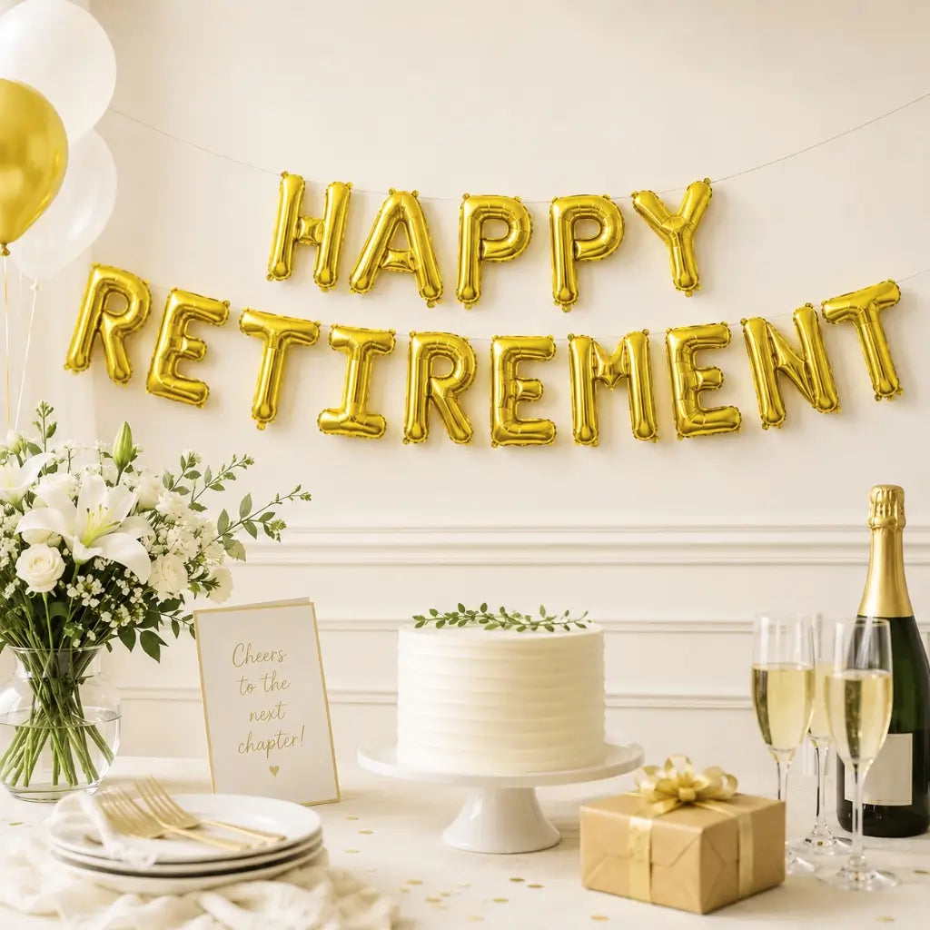 16-inch Metallic Gold HAPPY RETIREMENT Foil Letter Balloon Banner