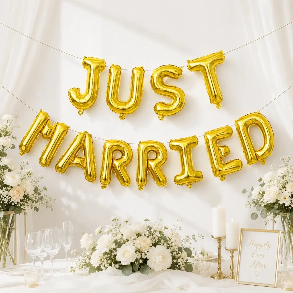 16-inch Gold JUST MARRIED Foil Balloon Banner