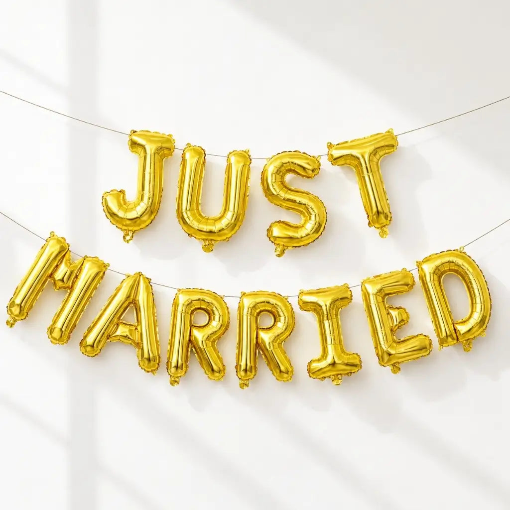 16-inch Gold JUST MARRIED Foil Balloon Banner