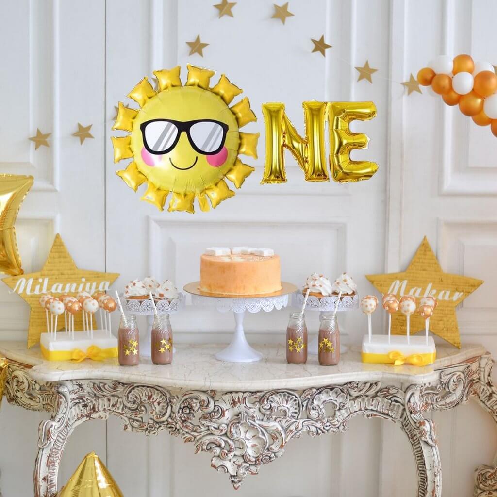 Sun with Sunglasses & Gold ONE Foil Balloon Banner